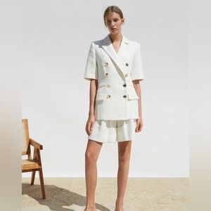 Harve Bernard Vintage White Double Breasted Gold Buttons Short Sleeve Blazer